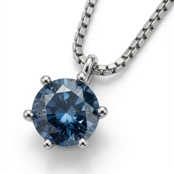 A round diamond in a six-prong pendant on a silver chain