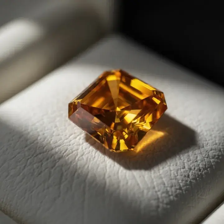 A single yellow diamond resting on a pale surface